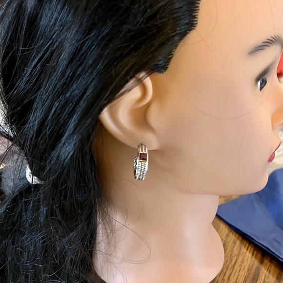 Pierced earrings, silver tone with purple -jewelry - Picture 4 of 14